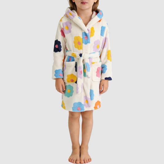 Floral print comfortable hooded bathrobe