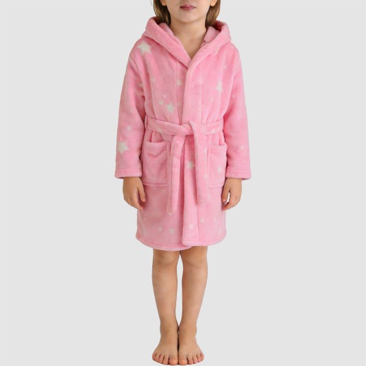 Simple and soft plush hooded bathrobe