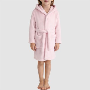Pink plush comfortable hooded bathrobe