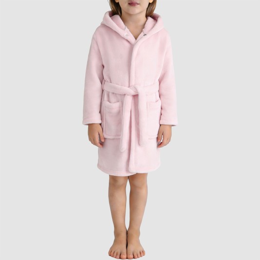 Pink plush comfortable hooded bathrobe