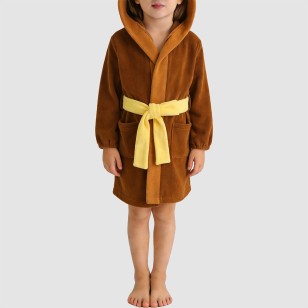 Cartoon-style color-blocked hooded bathrobe