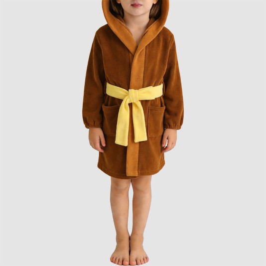 Cartoon-style color-blocked hooded bathrobe