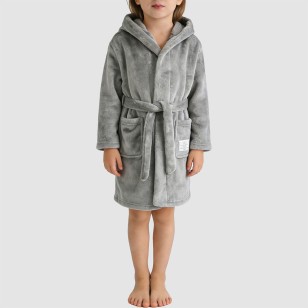 Gray warm and comfortable hooded bathrobe