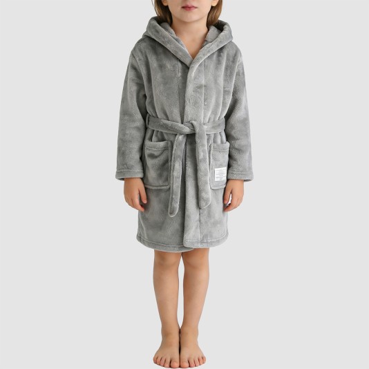 Gray warm and comfortable hooded bathrobe