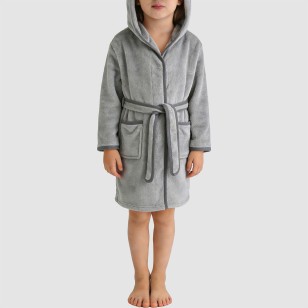 Gray comfortable and soft hooded bathrobe