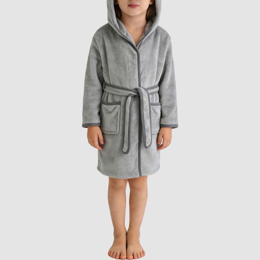 Gray comfortable and soft hooded bathrobe