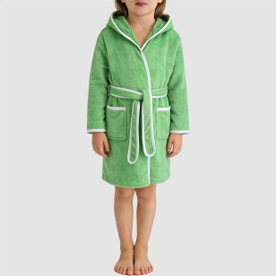 Green soft and warm hooded bathrobe