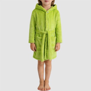 Classic solid-color flannel hooded bathrobe