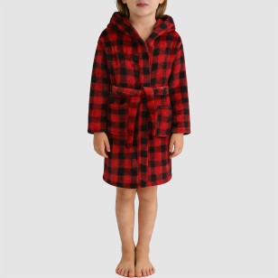 Classic plaid comfortable hooded bathrobe