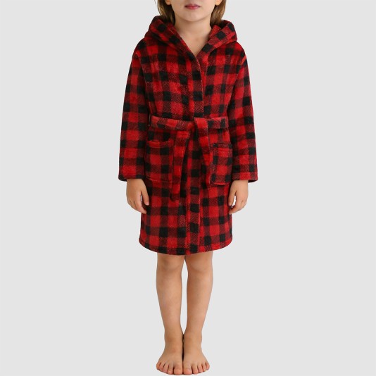 Classic plaid comfortable hooded bathrobe