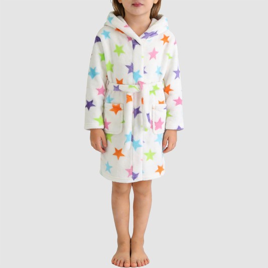 Star-print long-sleeved hooded bathrobe