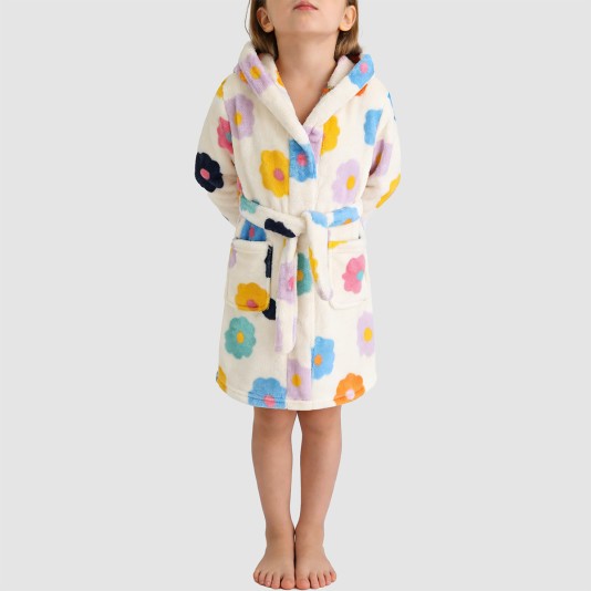Floral print comfortable hooded bathrobe