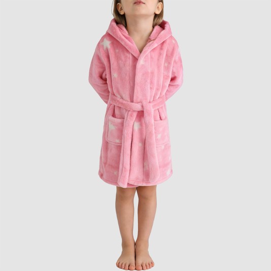 Simple and soft plush hooded bathrobe