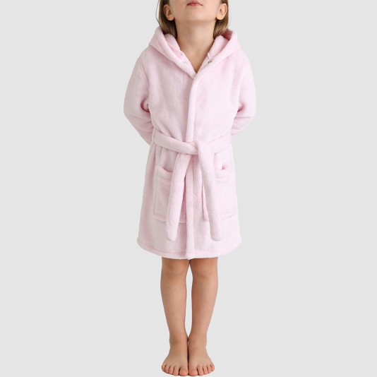 Pink plush comfortable hooded bathrobe