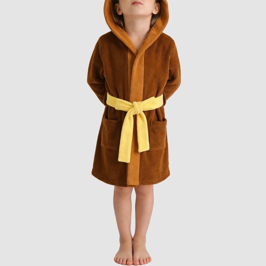 Cartoon-style color-blocked hooded bathrobe