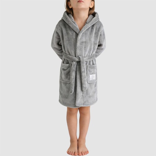 Gray warm and comfortable hooded bathrobe