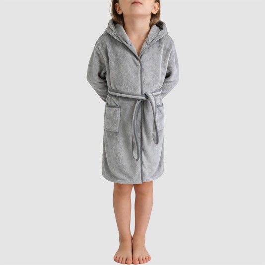Gray comfortable and soft hooded bathrobe