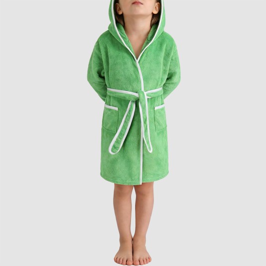 Green soft and warm hooded bathrobe