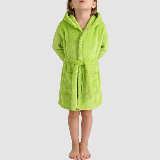 Classic solid-color flannel hooded bathrobe