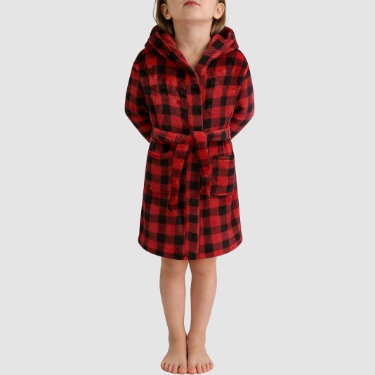 Classic plaid comfortable hooded bathrobe