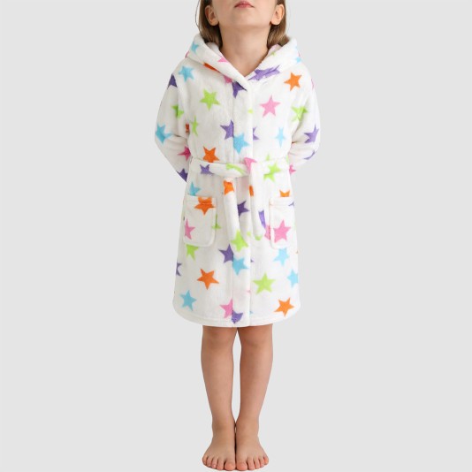 Star-print long-sleeved hooded bathrobe