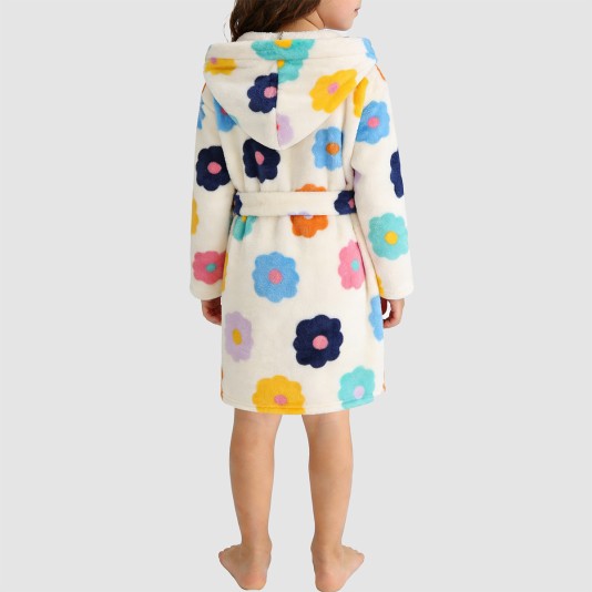 Floral print comfortable hooded bathrobe