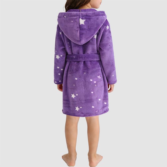 Purple star-print hooded bathrobe