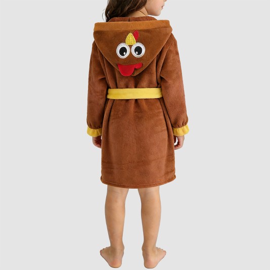 Cartoon-style color-blocked hooded bathrobe