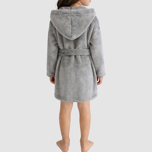 Gray warm and comfortable hooded bathrobe