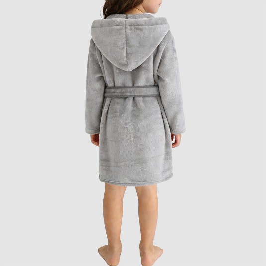 Gray comfortable and soft hooded bathrobe