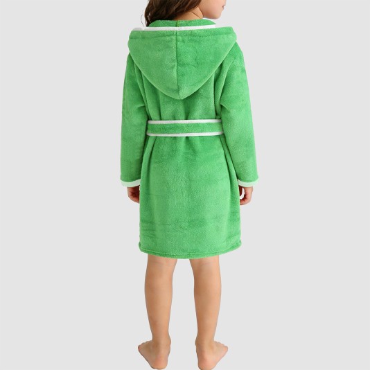 Green soft and warm hooded bathrobe