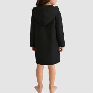 Black soft and fluffy hooded bathrobe