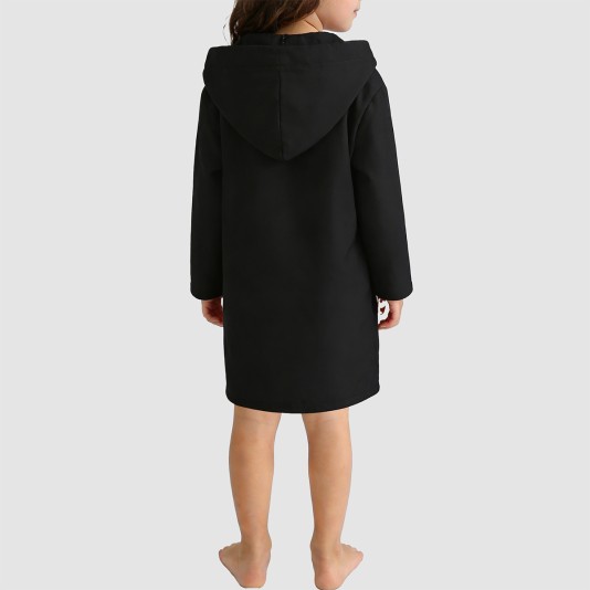 Black soft and fluffy hooded bathrobe