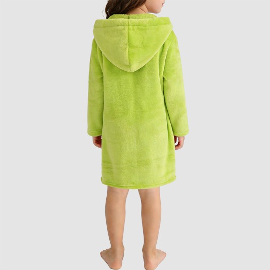 Classic solid-color flannel hooded bathrobe