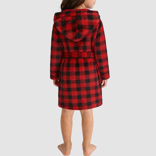 Classic plaid comfortable hooded bathrobe