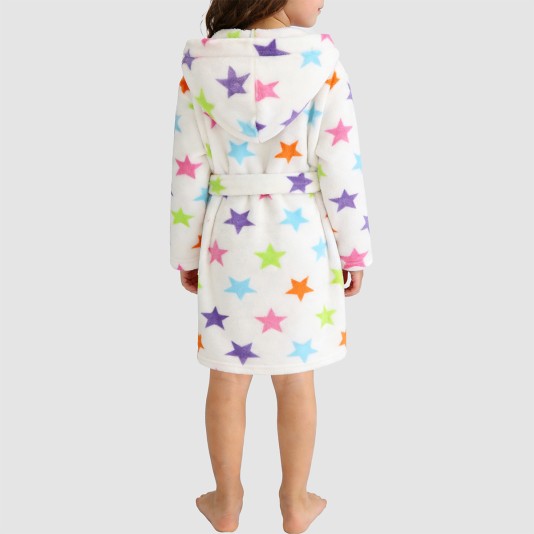Star-print long-sleeved hooded bathrobe