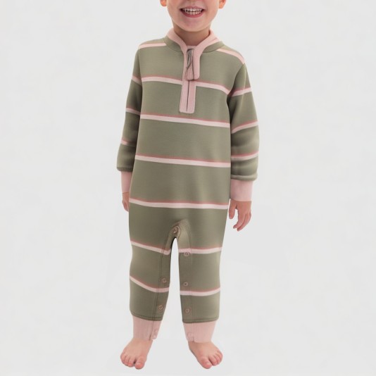 Striped high-neck boys' one-piece pajamas