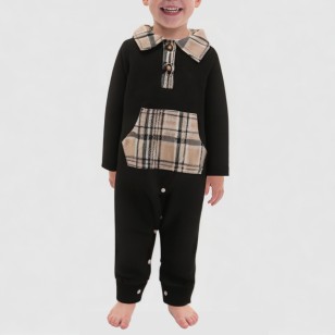 Checkered collar comfortable boys' onesie pajamas