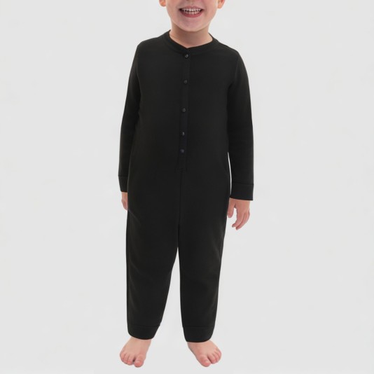 Black elastic boys' one-piece pajamas