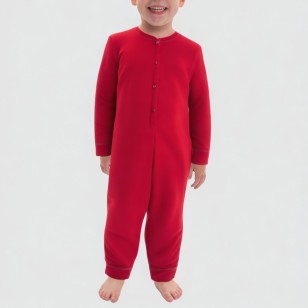 Red round-neck stretchy boys' one-piece pajamas
