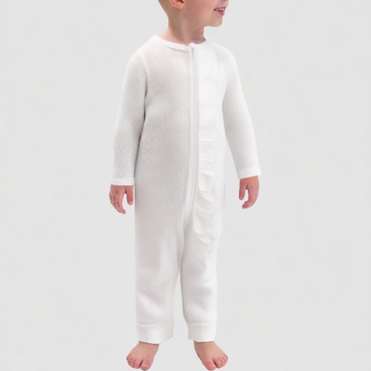White round neck pure cotton boys' onesie pajamas