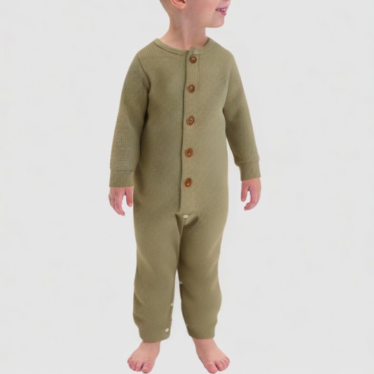 Autumn waffle knit boys' one-piece pajamas
