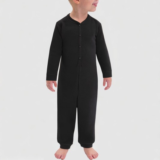 Black elastic boys' one-piece pajamas