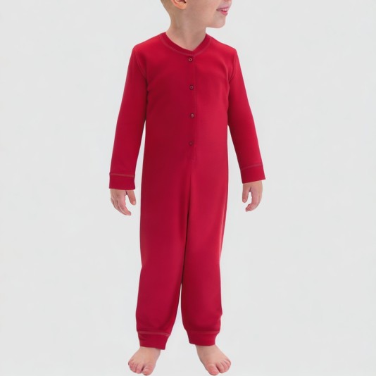 Red round-neck stretchy boys' one-piece pajamas
