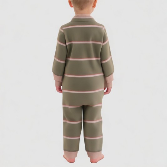 Striped high-neck boys' one-piece pajamas