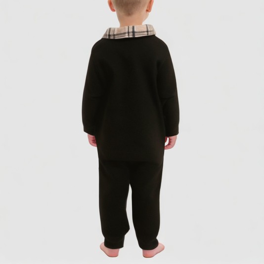 Checkered collar comfortable boys' onesie pajamas