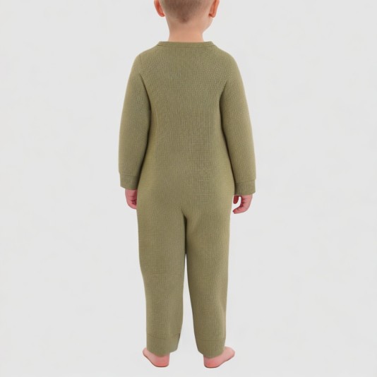 Autumn waffle knit boys' one-piece pajamas
