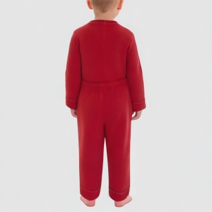 Red round-neck stretchy boys' one-piece pajamas