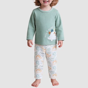 Casual cartoon dinosaur print boys' pajama set