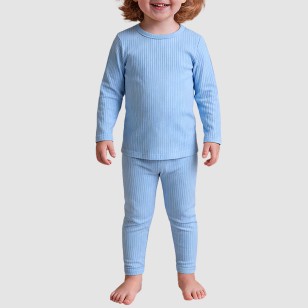 Blue ribbed comfortable boys' pajama set